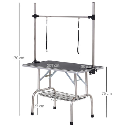 Dog grooming table, foldable & height adjustable, black