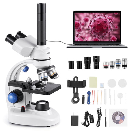 Trinocular Compound Microscope 40–5000X, LED, Phone Holder