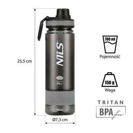 Tritan Water Bottle, Gray, 700ml