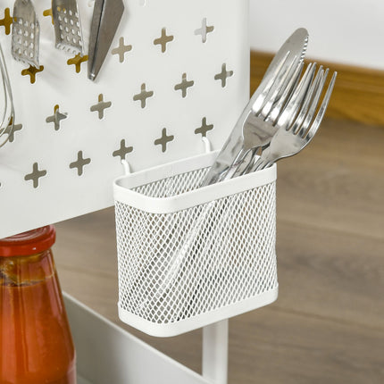 3-tier kitchen trolley with wheels, steel, white, 51.5x32x75.6cm