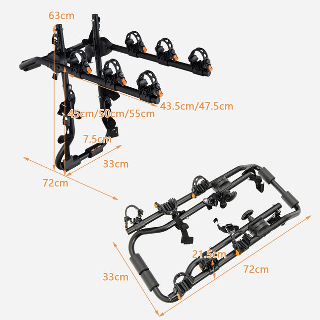 Trunk Bike Rack for 3 Bikes, Adjustable Length & Angle