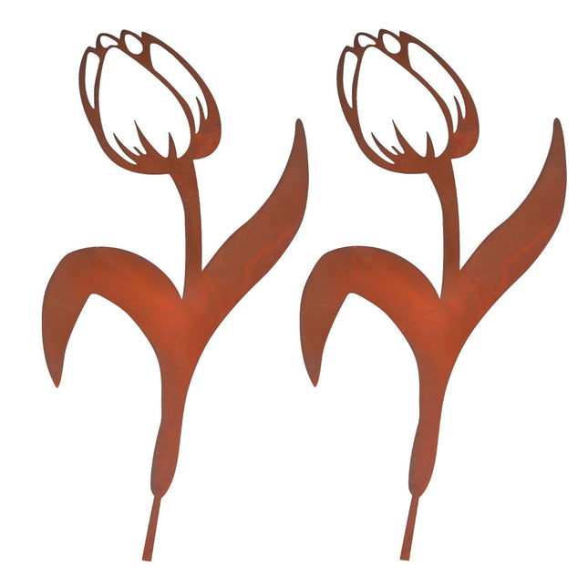 Tulip Garden Stakes, Set Of 2 – Rust-Effect Outdoor Decor
