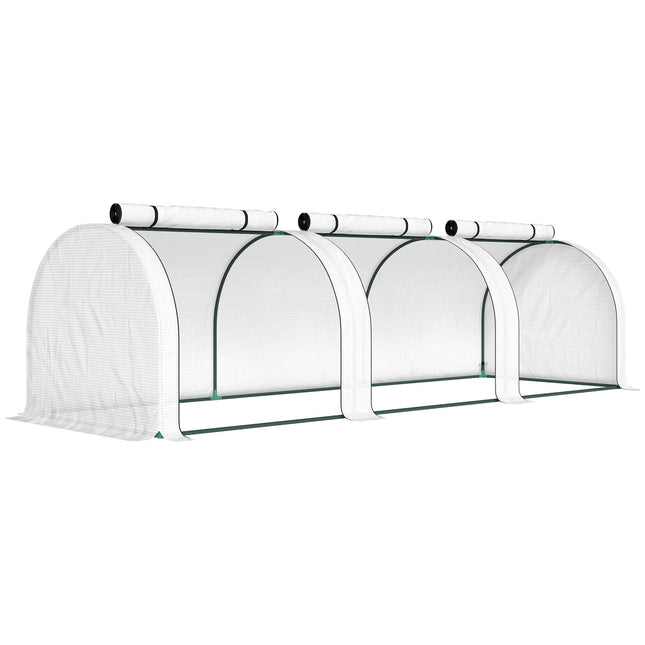 Tunnel Greenhouse with 3 Zipper Windows, Steel Frame, 295x100x80 cm