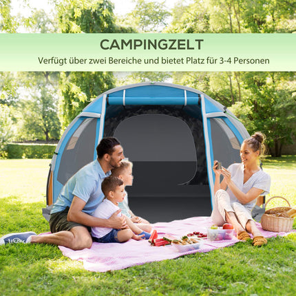 4-person tunnel tent - UV protection, 2 rooms, waterproof