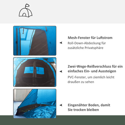 4-person tunnel tent - UV protection, 2 rooms, waterproof