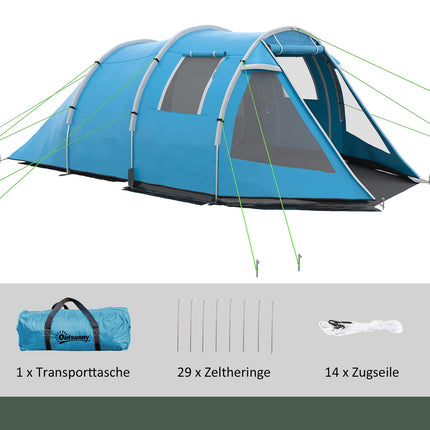 4-person tunnel tent - UV protection, 2 rooms, waterproof