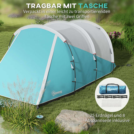 Camping tent for 5, 2 rooms, waterproof, carry bag