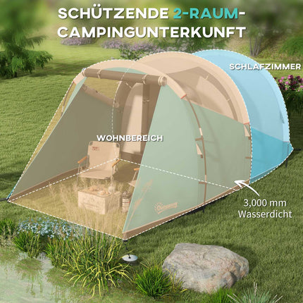 Camping tent for 5, 2 rooms, waterproof, carry bag