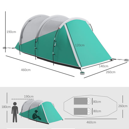 5-person family camping tent, 2 rooms, waterproof, green