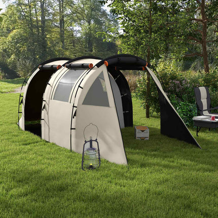 Camping tunnel tent - 5 people, 2 rooms, khaki, waterproof