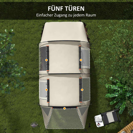 Camping tunnel tent - 5 people, 2 rooms, khaki, waterproof