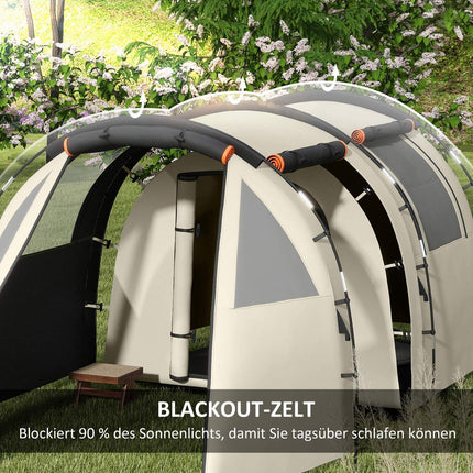 Camping tunnel tent - 5 people, 2 rooms, khaki, waterproof