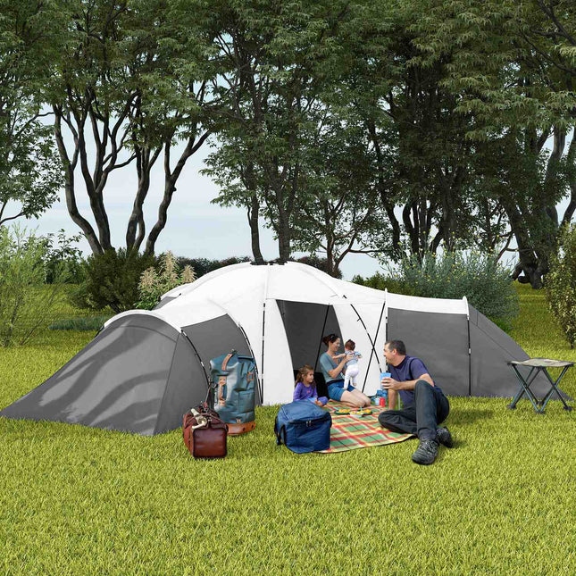 6-9 person tunnel camping tent, 3 bedrooms, grey