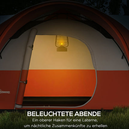 Camping tunnel tent, water repellent, fits 6 people, orange