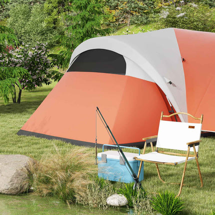 Camping tunnel tent, water repellent, fits 6 people, orange
