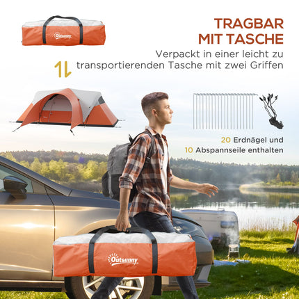 Camping tunnel tent, water repellent, fits 6 people, orange