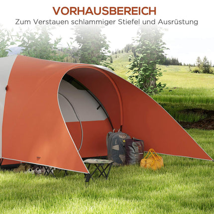 Camping tunnel tent, water repellent, fits 6 people, orange