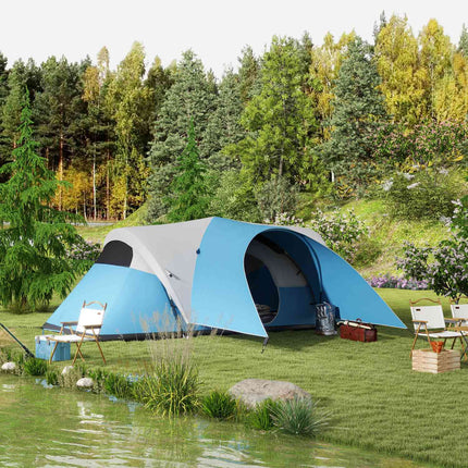 Family tunnel tent, water-repellent, 6-person capacity, blue