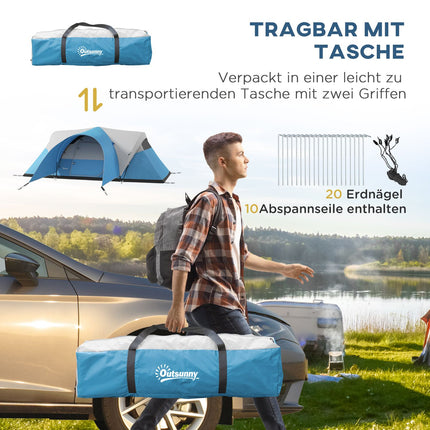 Family tunnel tent, water-repellent, 6-person capacity, blue