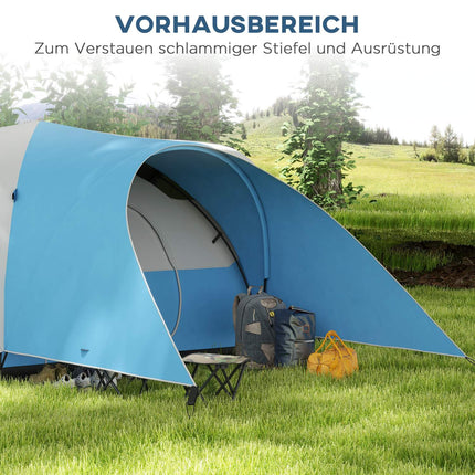 Family tunnel tent, water-repellent, 6-person capacity, blue