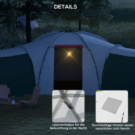 Family camping tunnel tent, 6-9 people, 3 bedrooms, green, 2000 mm waterproof