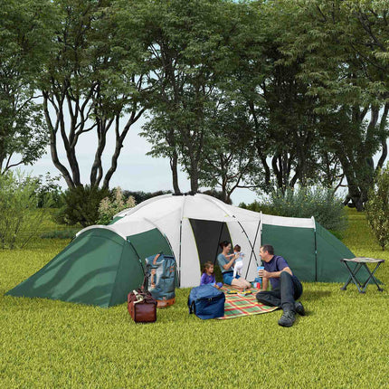 Family camping tunnel tent, 6-9 people, 3 bedrooms, green, 2000 mm waterproof