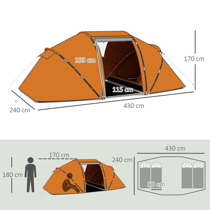 Tunnel Tent for 4-6 People, Waterproof 2000mm, Orange