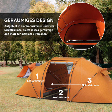 Tunnel Tent for 4-6 People, Waterproof 2000mm, Orange