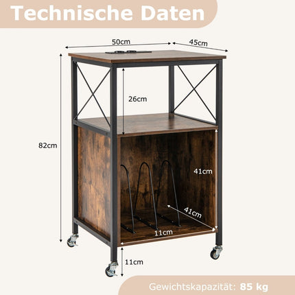 Turntable Stand with Charging Station, Storage Shelves