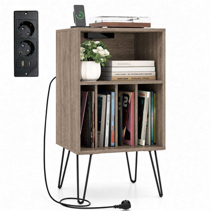 Turntable Stand with Charging Station & Vinyl Storage