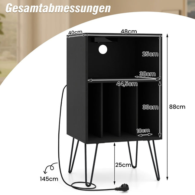 Turntable Stand with Charging Station & Vinyl Storage