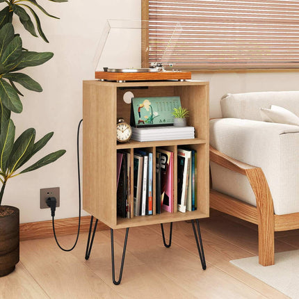Turntable Stand with Charging Station & Vinyl Storage