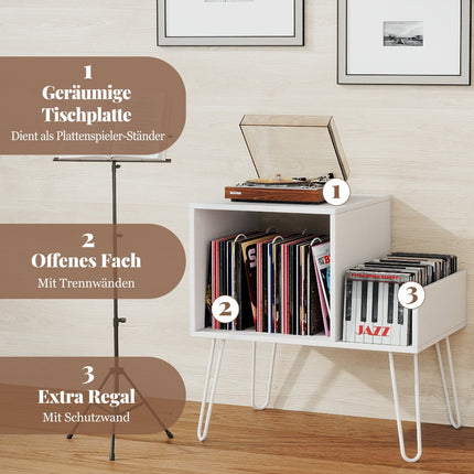 Turntable Stand with Charging Station, White, Adjustable Storage