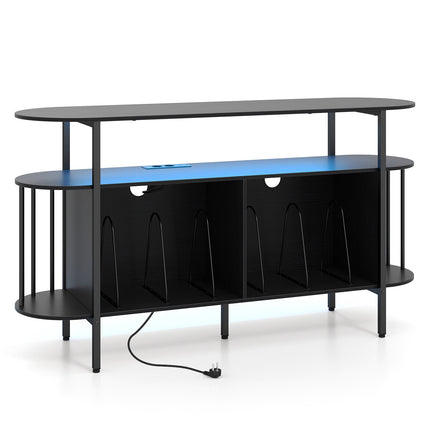 Turntable Stand with LED Lights & Charging Station, Black