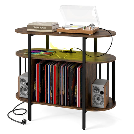 Turntable Stand with RGB LED & Charging Station, Rustic Brown