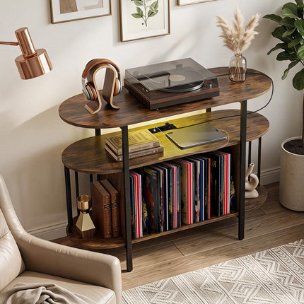 Turntable Stand with RGB LED & Charging Station, Rustic Brown