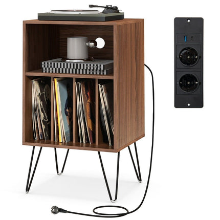 Turntable stand with charging station 3-tier record stand 48 x 40 x 88 cm walnut