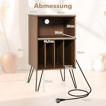Turntable stand with charging station 3-tier record stand 48 x 40 x 88 cm walnut