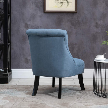 Blue linen TV chair - relaxing with back cushion, raised feet