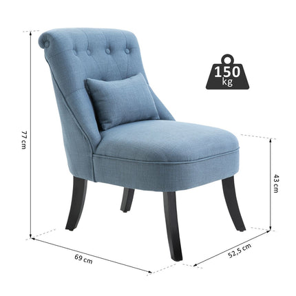 Blue linen TV chair - relaxing with back cushion, raised feet