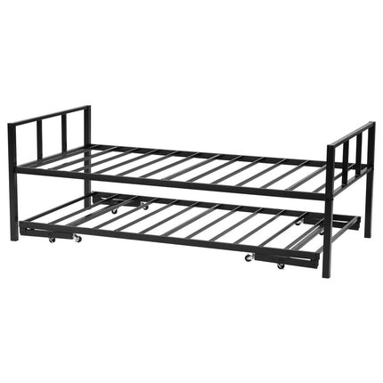 Twin Daybed Frame with Trundle, Metal Slats, Black