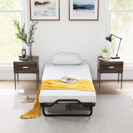 Twin Folding Bed, 4-Inch Foam Mattress, Lockable Wheels