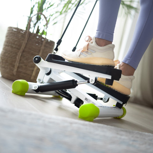Stepper obrotowy z linami, zielony - kompaktowy sprzęt fitness
