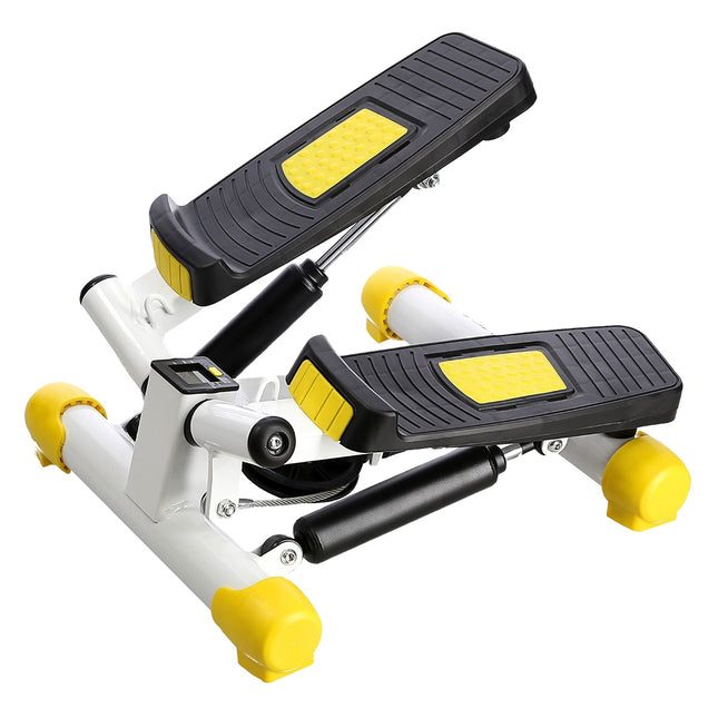 Stepper obrotowy z linami, żółty - kompaktowy sprzęt fitness
