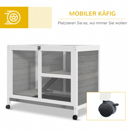 Two-Level Small Animal Hutch, Sealed Fir Wood, Gray, with Wheels
