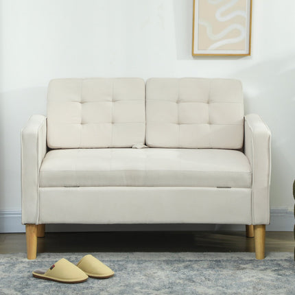 Two-Seater Sofa with Storage, Cream Velvet, 117cm