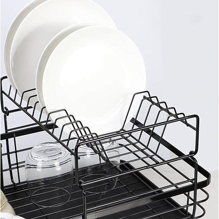 Two-Tier Dish Drying Rack with Cutlery Holder, Black