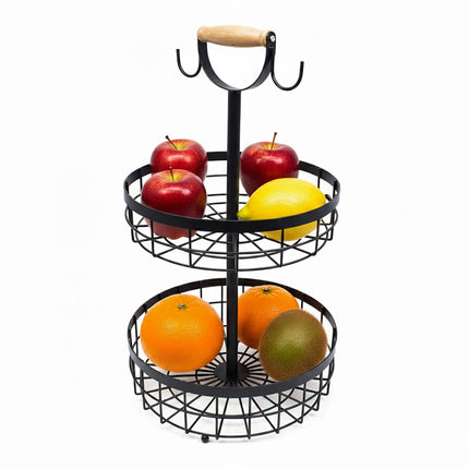 Two-Tier Metal Fruit Basket with Banana Hooks