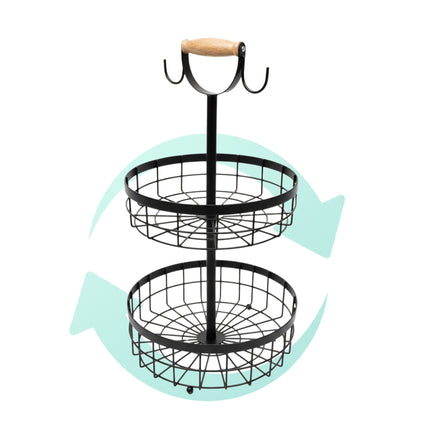 Two-Tier Metal Fruit Basket with Banana Hooks