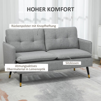 Two-seater gray sofa with cushions, linen look